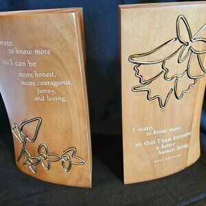 Vintage Maya Angelou Hallmark Book Ends Wood Brass 2003 Home Shelf Decor